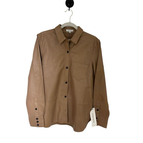 Equipment Lamb Leather Long Sleeve Button Up Shirt Brown Tan Women's Large NWT - Picture 1 of 5